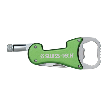 PRIME-LINE SWISS+TECH 3-in-1 Bottle Opener Multi-Tool with Knife and LED Flashlight, Green Single Pack ST60319